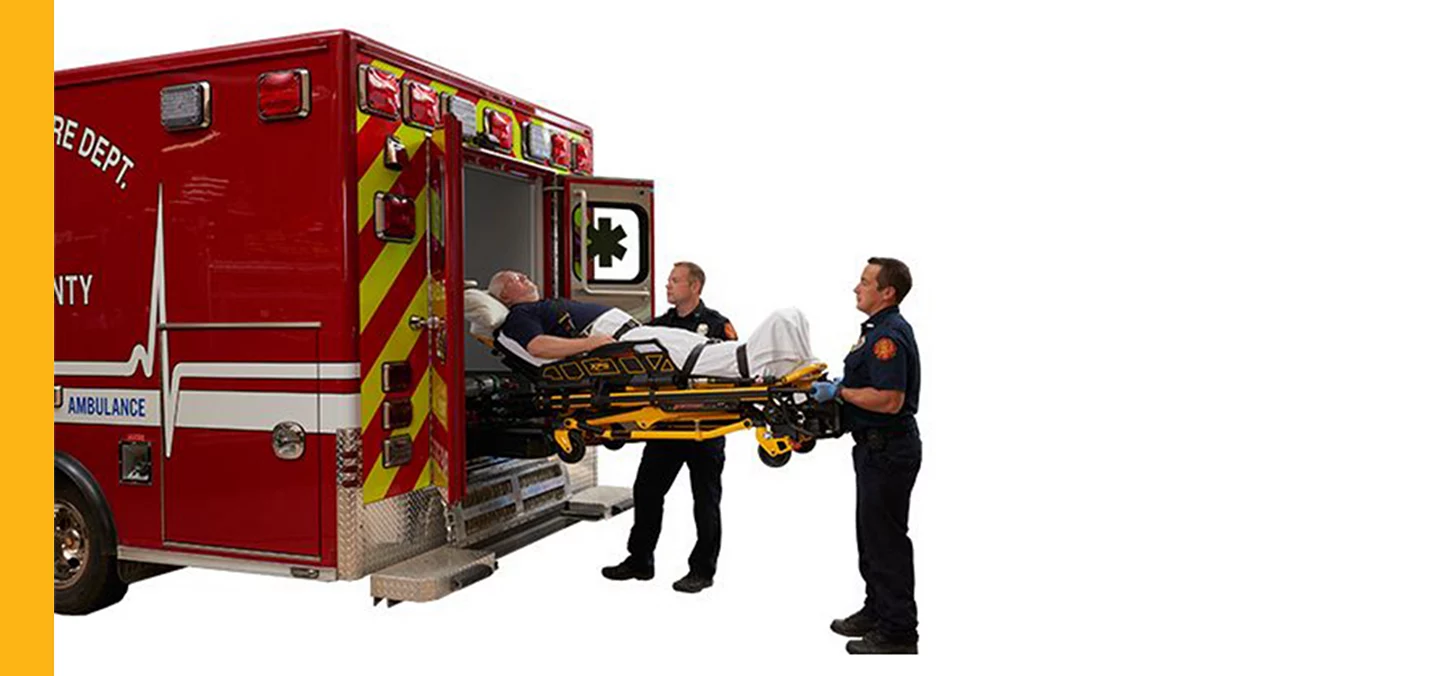 Emergency medical team transferring a patient from an ambulance